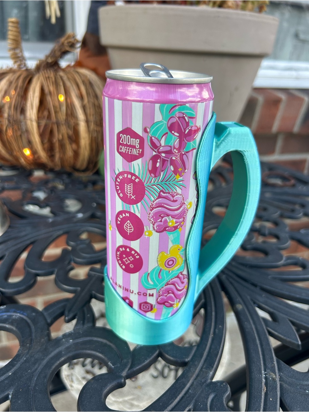 Teal Handle Energy Drink Can Holder - Portable Beverage Mug